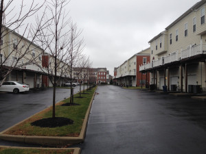 The alley behind the townhomes.
