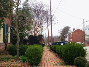 Brick sidewalk in the Western Suburb neighborhood