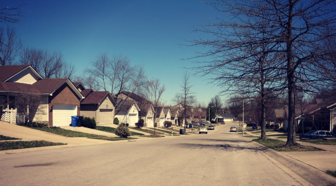 Garages are prominent in some parts of the Liberty Hills subdivision